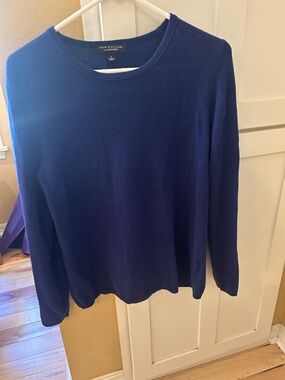 Ann Taylor Blue Cashmere Crewneck Sweater